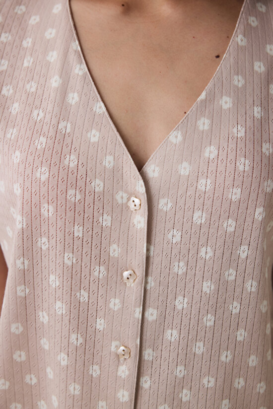 Lucy Pointel Bej Kapri Pijama Takımı - 4