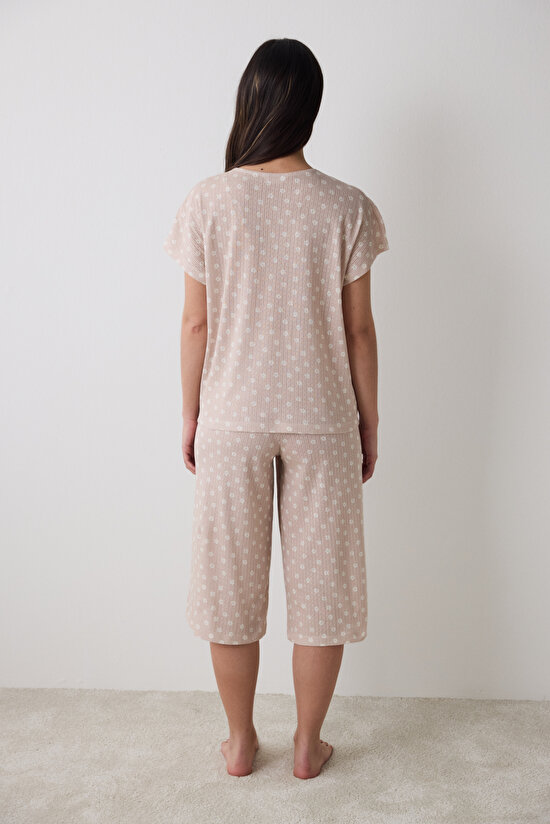 Lucy Pointel Bej Kapri Pijama Takımı - 5