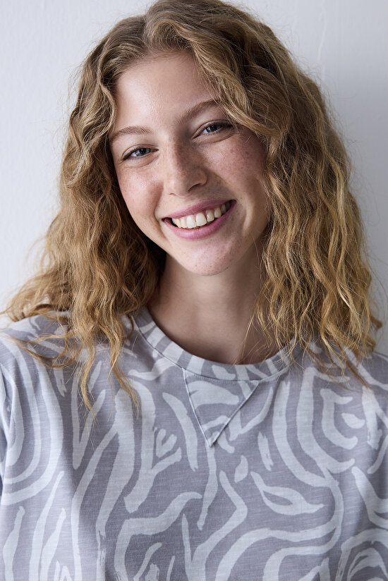 Pamuklu Chloe Printed Gri Sweatshirt Pijama Üstü - 3