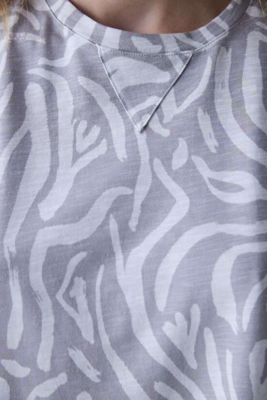 Pamuklu Chloe Printed Gri Sweatshirt Pijama Üstü - 4