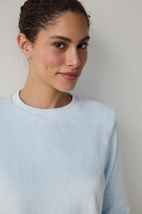 Açık Mavi Magic Bisiklet Yaka Sweatshirt Pijama Üstü - 3