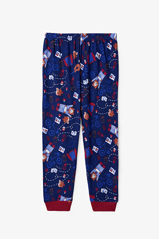 Navy Blue Boys Bear Style Bear Patterned Pajama Set - 3