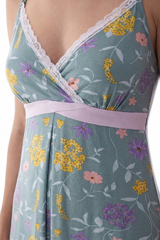 Mint Yesili Mama Blossom Ajur Desenli Dantelli Gecelik - 2