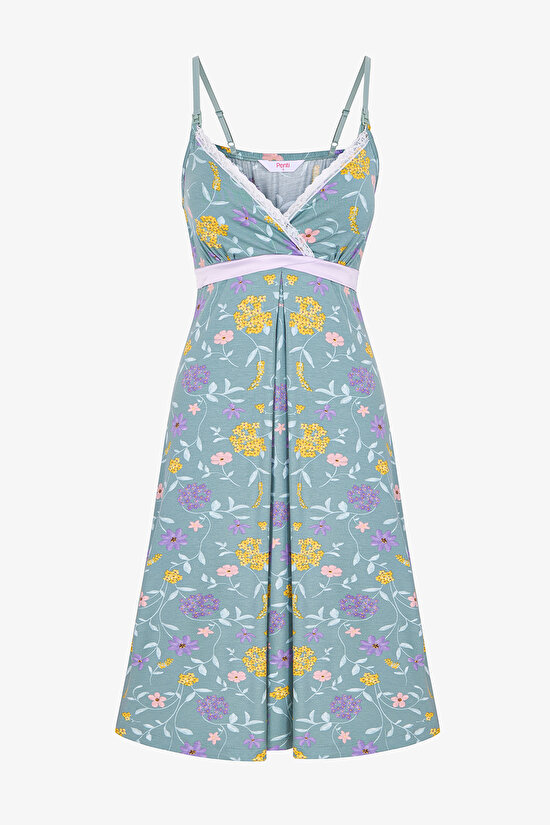 Mint Yesili Mama Blossom Ajur Desenli Dantelli Gecelik - 3