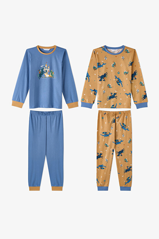 Erkek Çocuk Tiny Friends Adventure Pamuklu Uzun Kollu 2'li Pijama Takımı - 1