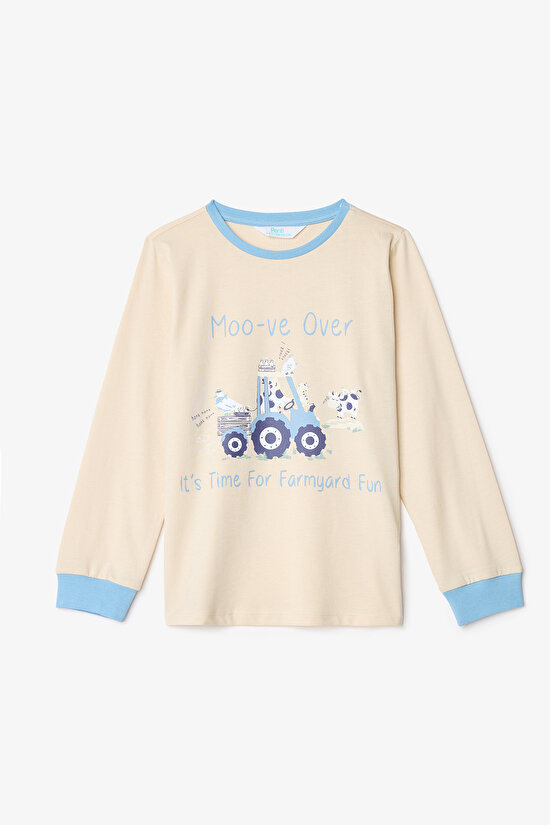 Erkek Çocuk Moo-ve İnek Desenli Uzun Kollu Pamuklu 2'li Pijama Takımı - 3