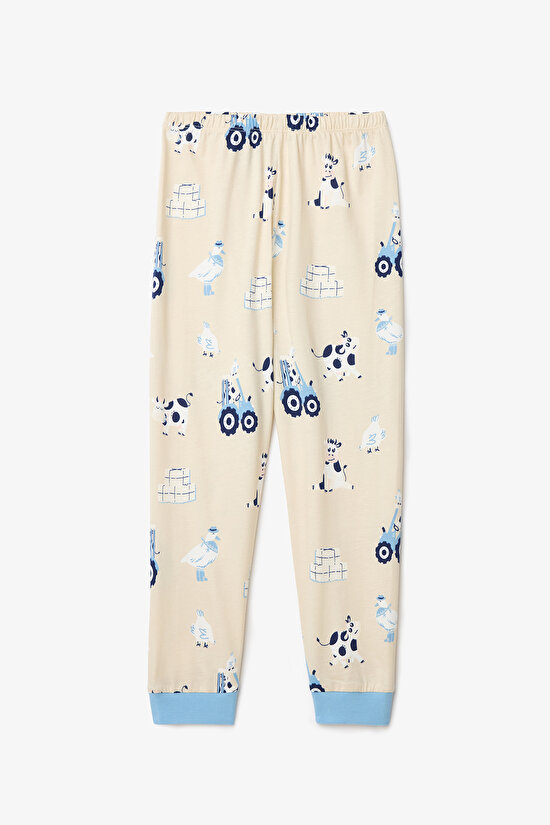 Erkek Çocuk Moo-ve İnek Desenli Uzun Kollu Pamuklu 2'li Pijama Takımı - 4