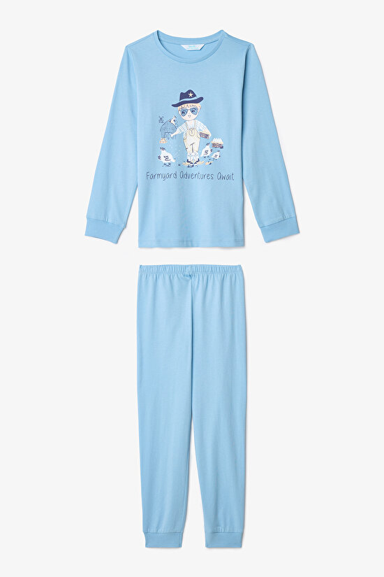 Erkek Çocuk Moo-ve İnek Desenli Uzun Kollu Pamuklu 2'li Pijama Takımı - 5