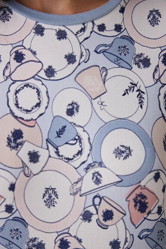 Açık Mavi Tea Party İçecek Desenli Bisiklet Yaka Pijama Takımı Açık Mavi Tea Party İçecek Desenli Bisiklet Yaka Pijama Takımı - 3