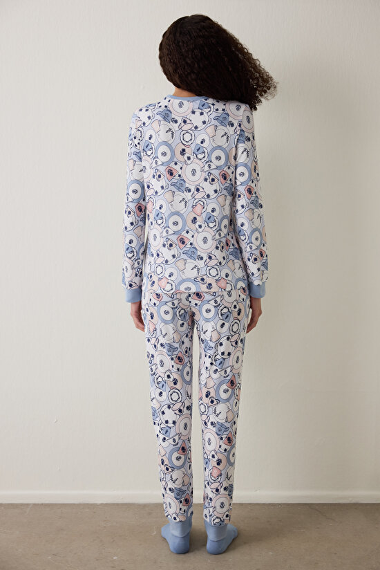 Açık Mavi Tea Party İçecek Desenli Bisiklet Yaka Pijama Takımı Açık Mavi Tea Party İçecek Desenli Bisiklet Yaka Pijama Takımı - 4