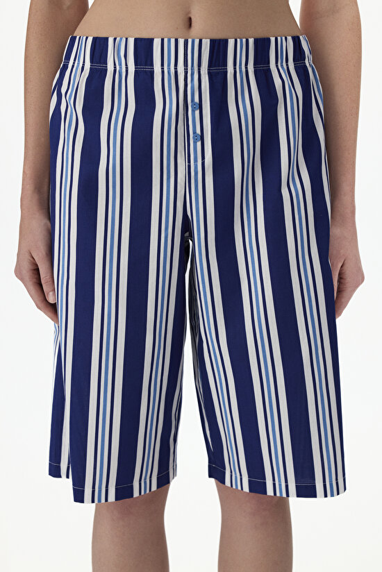 Lacivert Vacation Striped Şort Pijama Altı - 2
