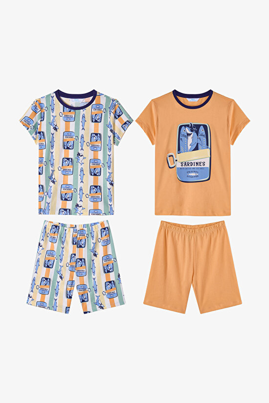 Light Orange Boys Sharkines 2in1 Pajama Set - 1