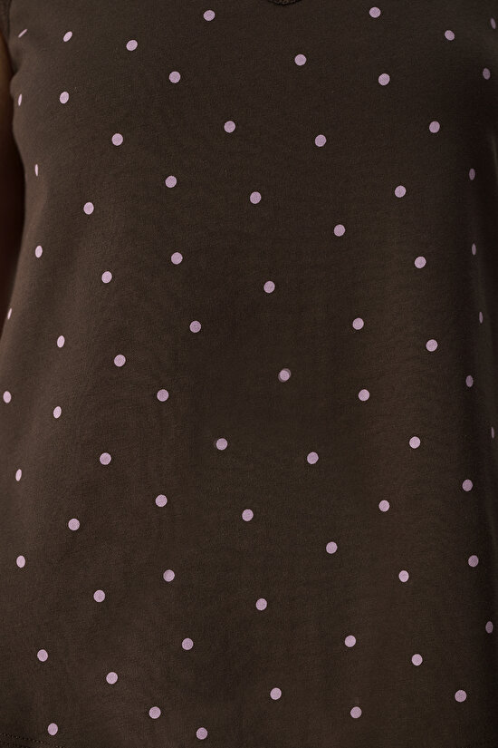 Kahverengi Leila Dotted Pamuklu Şortlu Pijama Takımı - 6