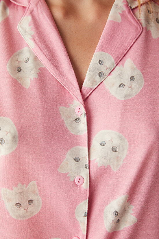 Cute Cats Pembe Gömlek Pantolon Pijama Takımı - 3