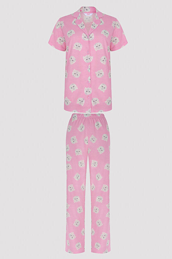 Cute Cats Pink Shirt Pant PJ Set - 5