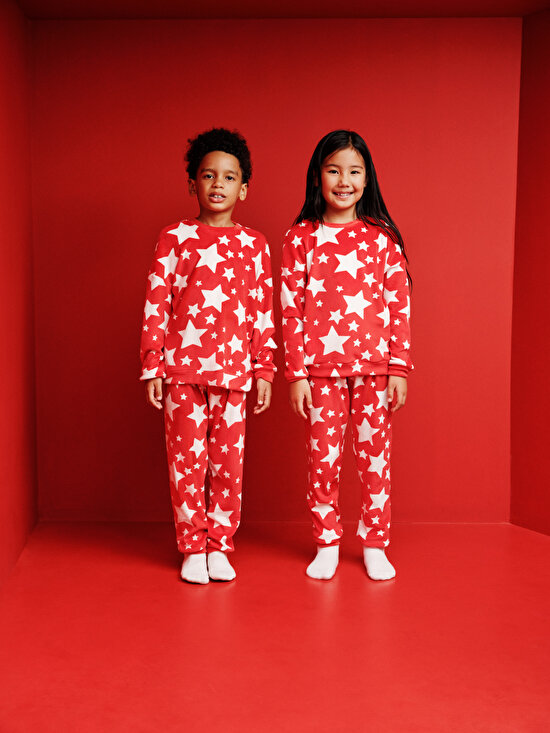 Unisex Çocuk Celebrate Kırmızı Pijama Takımı - 1