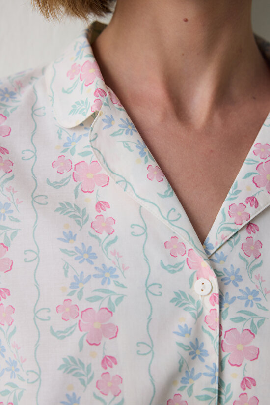 Gardenya Cute Flowers Floral Shirt Collar Long Sleeve Pajama Set Gardenya Cute Flowers Floral Shirt Collar Long Sleeve Pajama Set - 3