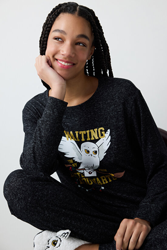 Harry Potter Hogwarts Siyah Pantolon Pijama Takımı - 3