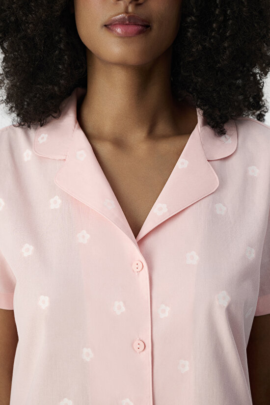 Pembe Floral Morning Pamuklu Gömlek Şortlu Pijama Takımı - 4