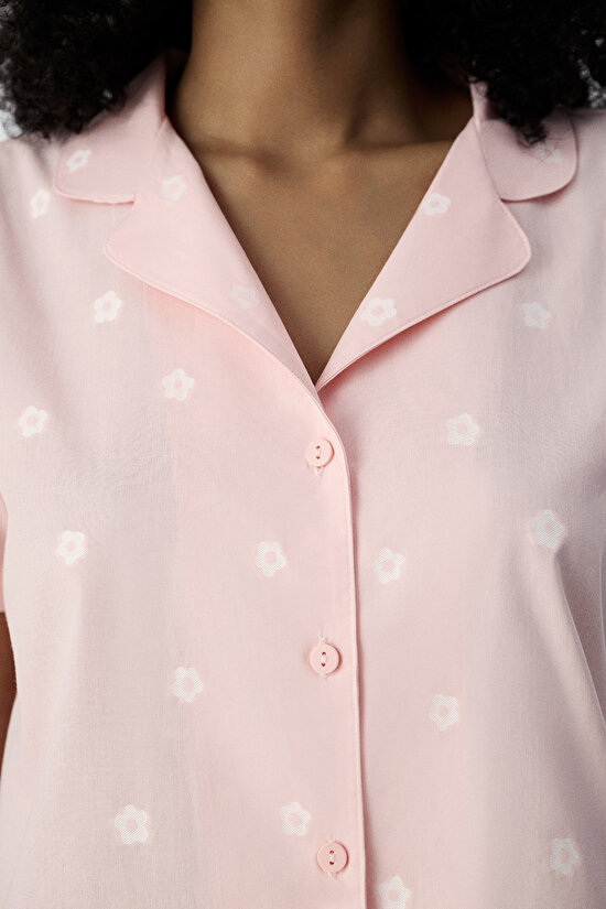 Pembe Floral Morning Pamuklu Gömlek Şortlu Pijama Takımı - 5