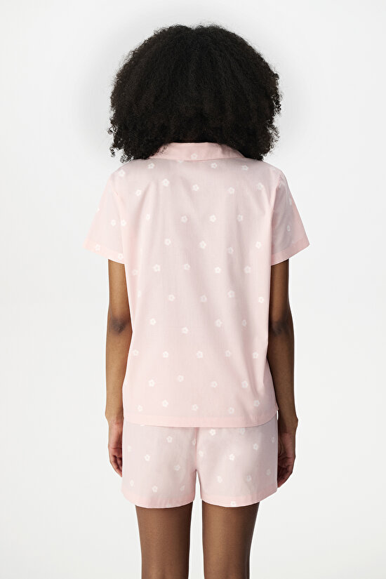 Pembe Floral Morning Pamuklu Gömlek Şortlu Pijama Takımı - 6