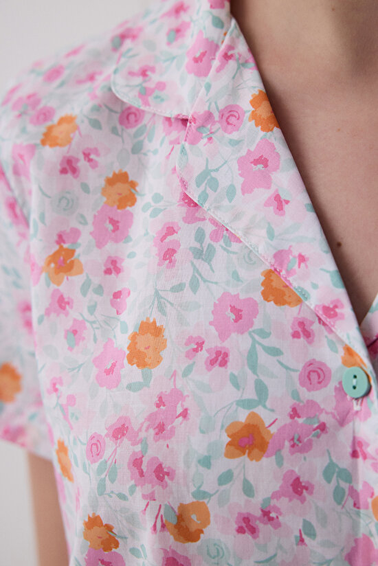 Travel Floral Gömlek Şort Çok Renkli Pijama Takımı - 3