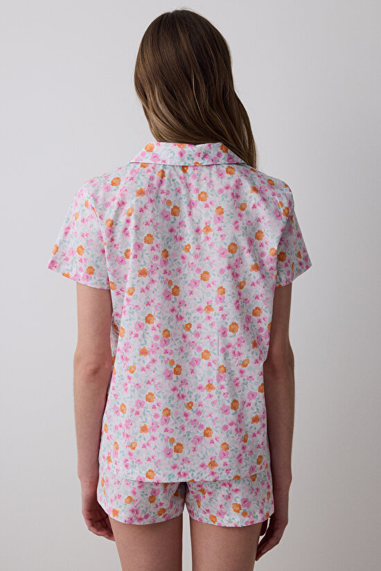 Travel Floral Gömlek Şort Çok Renkli Pijama Takımı - 4