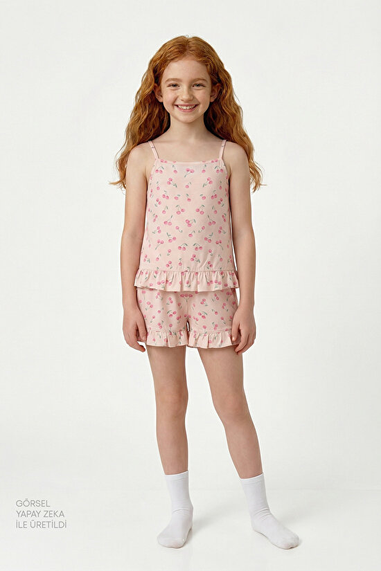 Beige Girls Pinky Cherry Pajama Set - 1