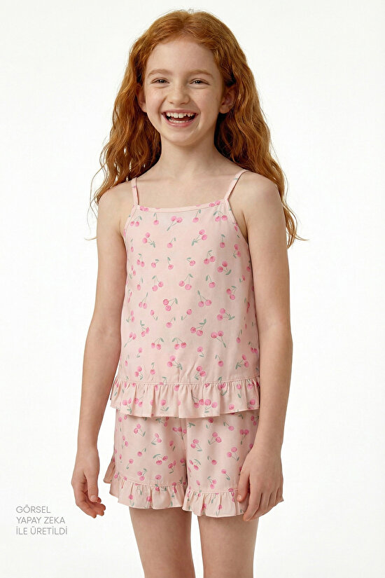 Beige Girls Pinky Cherry Pajama Set - 3