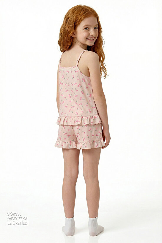 Beige Girls Pinky Cherry Pajama Set - 4