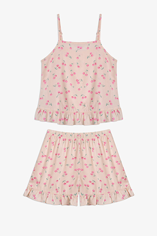 Beige Girls Pinky Cherry Pajama Set - 5