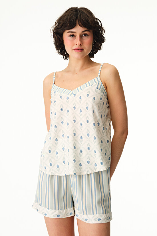 Açık Yeşil Serenity Çizgili Şort Pijama Altı - 5