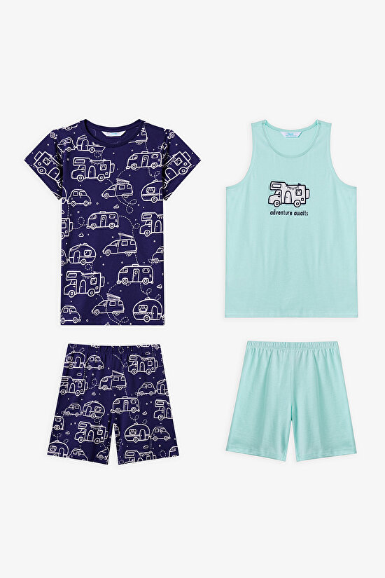 Mint Yeşili Erkek Çocuk Adventure Await 2'li Pijama Takımı - 1