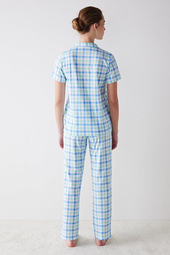 Colored Gingham Çok Renkli Gömlek Pantolon Pijama Takımı - 4