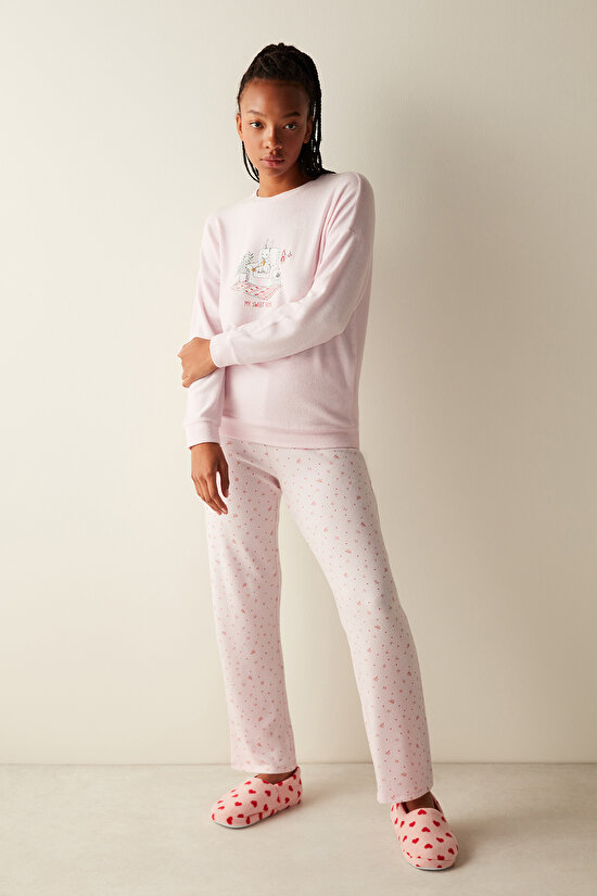 Sweet Home Soft Sweatshirt Pembe Pijama Üstü - 1