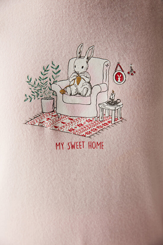 Sweet Home Soft Sweatshirt Pembe Pijama Üstü - 4
