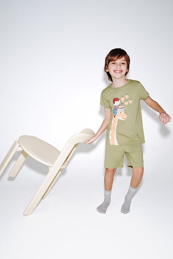 Haki Erkek Çocuk Dino in The Field 2'li Pijama Takımı - 2
