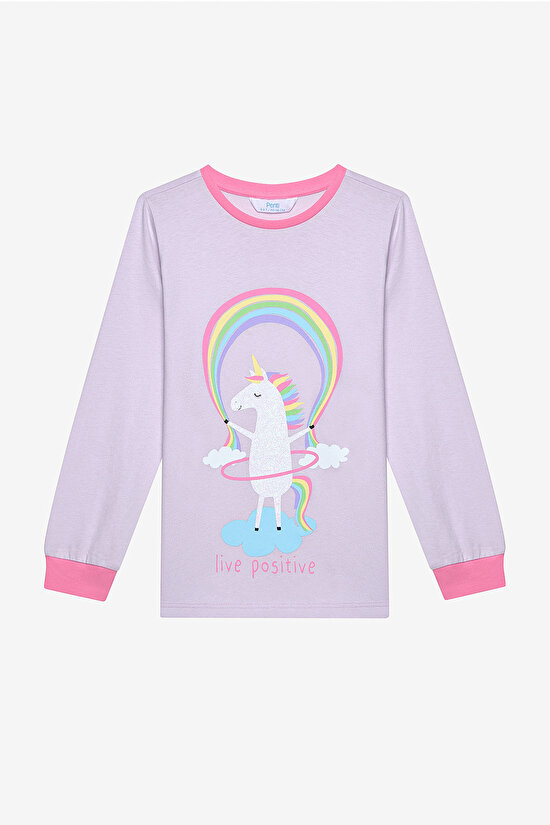 Pamuklu Kız Çocuk Playful Unicorn 2li Çok Renkli Pijama Takımı - 3