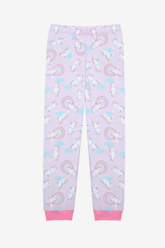 Pamuklu Kız Çocuk Playful Unicorn 2li Çok Renkli Pijama Takımı - 4