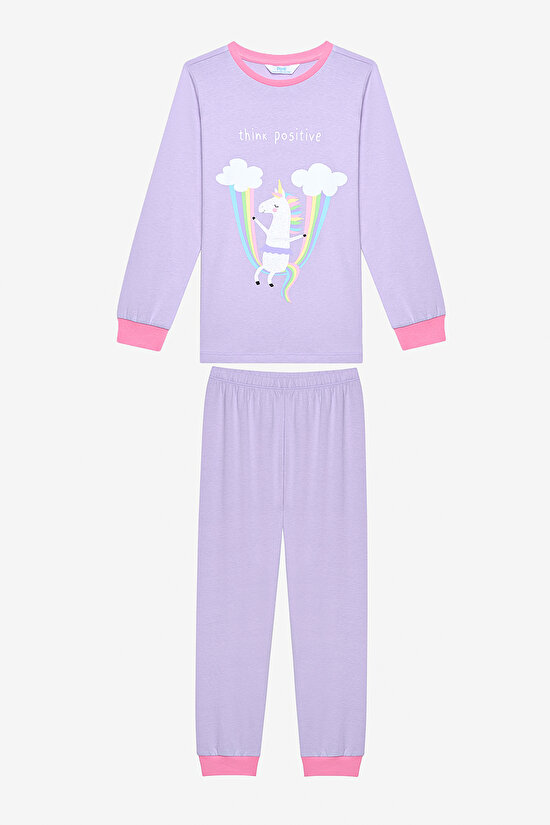 Pamuklu Kız Çocuk Playful Unicorn 2li Çok Renkli Pijama Takımı - 5