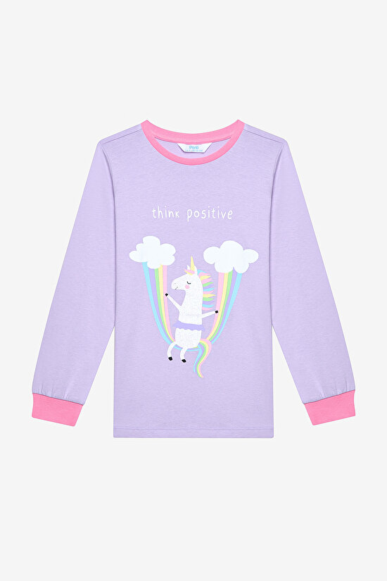 Pamuklu Kız Çocuk Playful Unicorn 2li Çok Renkli Pijama Takımı - 6