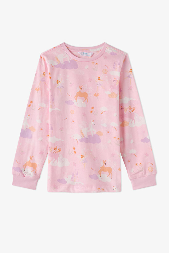 Kız Çocuk Pembe Fly Repeat Pamuklu Uzun Kollu Pijama Takımı - 2