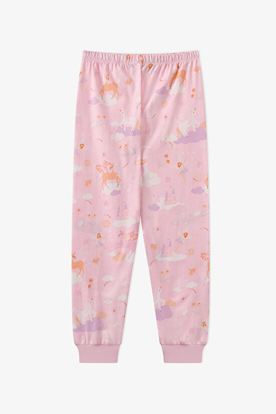 Kız Çocuk Pembe Fly Repeat Pamuklu Uzun Kollu Pijama Takımı - 3