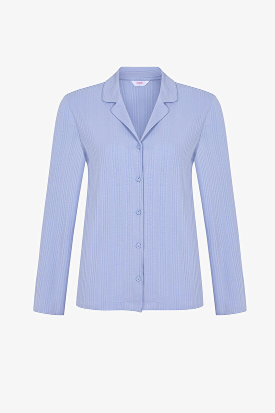 Mavi Emily Rib Gömlek Pantolon Pijama Takımı - 2