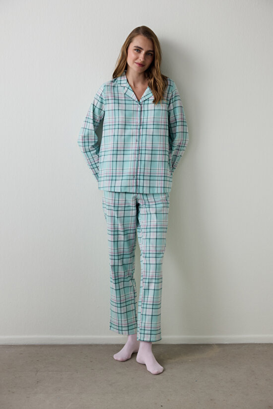 Mint Ellie Ekoseli Gömlek Yaka Uzun Kol Pijama Takımı - 1