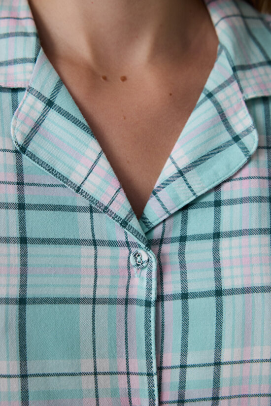 Mint Ellie Plaid Shirt Collar Long Sleeve Pajama Set Mint Ellie Plaid Shirt Collar Long Sleeve Pajama Set - 4