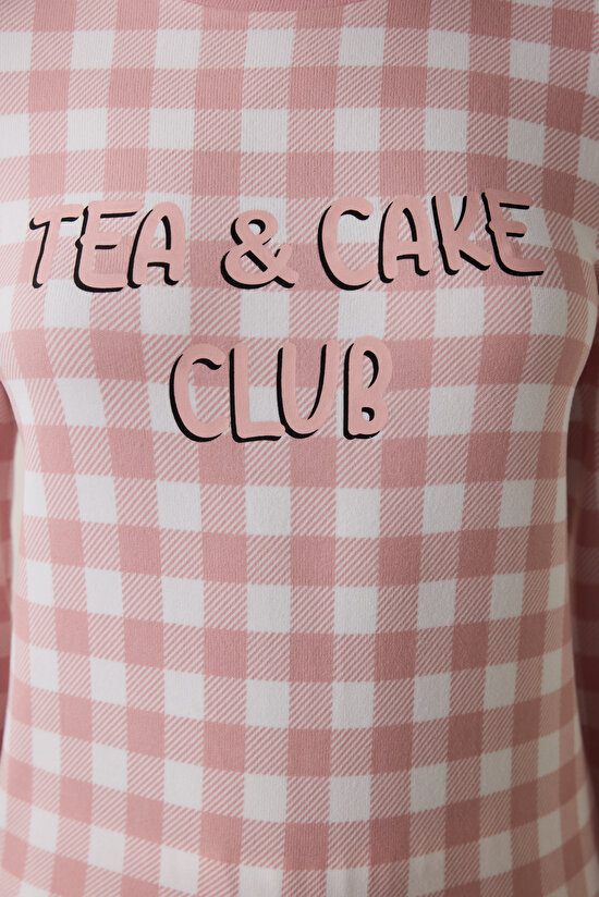 Pembe Tea Club Ekoseli Bisiklet Yaka Pijama Takımı Pembe Tea Club Ekoseli Bisiklet Yaka Pijama Takımı - 3