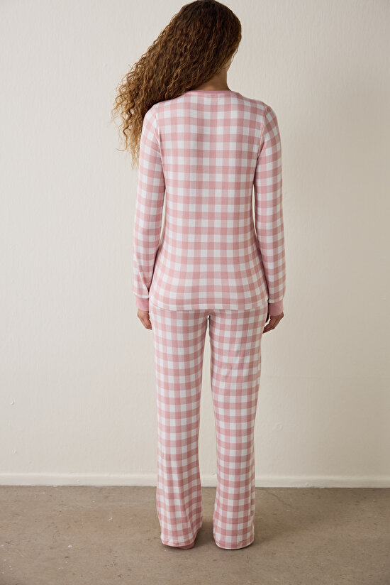 Pembe Tea Club Ekoseli Bisiklet Yaka Pijama Takımı Pembe Tea Club Ekoseli Bisiklet Yaka Pijama Takımı - 4