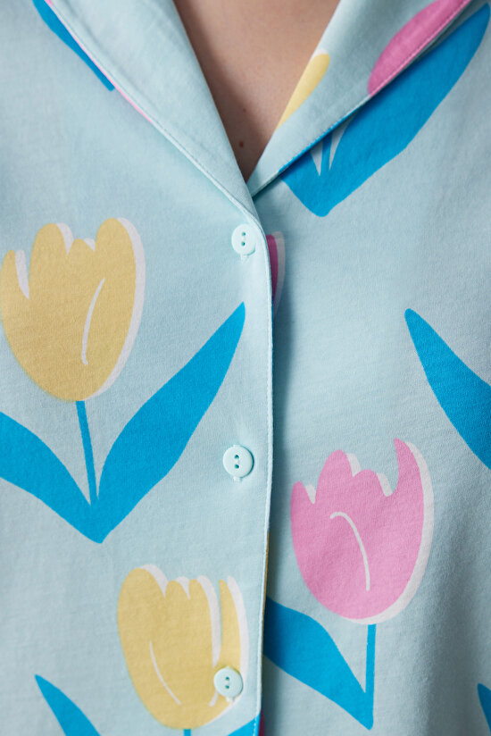 Tulips Açık Mint Gömlek Pantolon Pijama Takımı - 4