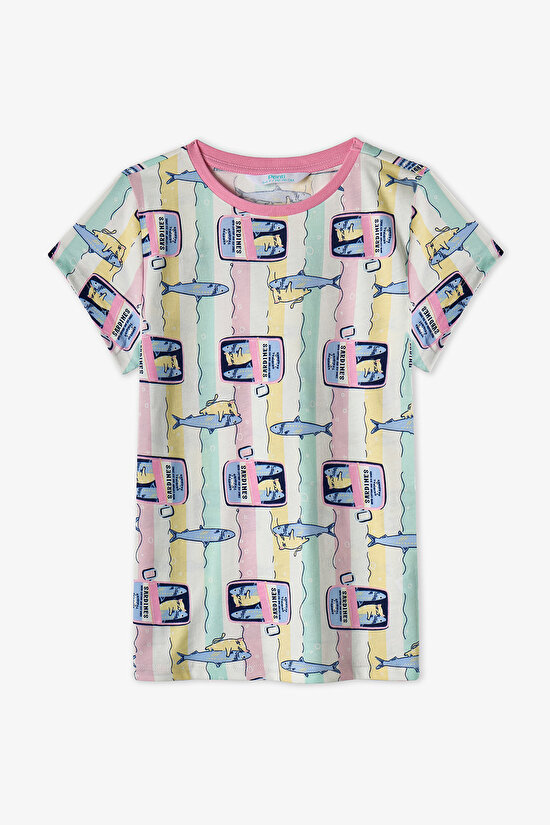 Pastel Yellow Girls Sardines Cat 2in1 Pajama Set - 3